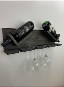 Resim Ahşap Şaraplık ve Kadeh Standı Siyah 