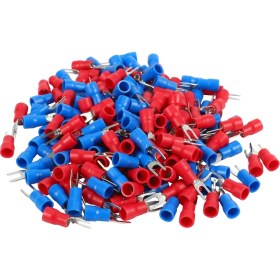Resim Spibicyy 200 Adet 16-14 Awg Kırmızı Mavi Tel Konektörü Yalıtımlı Çatal Terminali #4 (Yurt Dışından) 