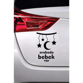 Resim Arabada Bebek Var Ay Yıldızlı - Araç, Oto, Laptop, Duvar Uyumlu Sticker 15*21 cm 