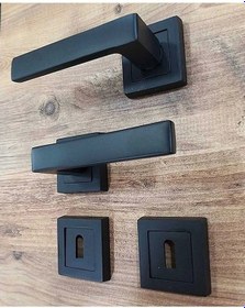 Resim Lama Kare Rozetli Mat Siyah Oda Kapı Kolu / 1 Takım 2 Adet-ön Ve Arka 