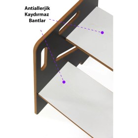 Resim Minera Çocuk / Yetişkin Montessori Ahşap Basamak Yükseltici Tabure Mutfak Taburesi / Antrasit 