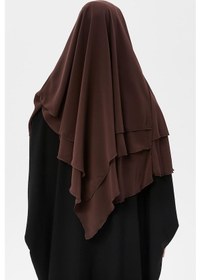 Resim Hazır Pratik Şifon Üç Katlı Peçeli Üçgen Hac Umre Şalı Sufle Hijab Nikap Kahve Rengi 