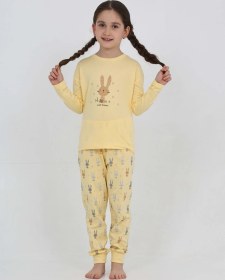Resim Toontoy Kız Çocuk Tavşan Baskılı Pijama Takım Sarı 