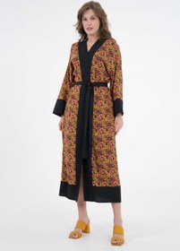 Resim Saade Sarı Desenli Maxi Dokuma Kimono 