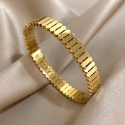 Resim Erkekler için 18K Altın Kaplama Paslanmaz Çelik Geometrik Kayış Bileklik - Parlak Minimalist Tasarım, Günlük ve Resmi Kullanım İçin Dayanıklı & Çok Yönlü Takı, Yüksek Kalite Yüzey 