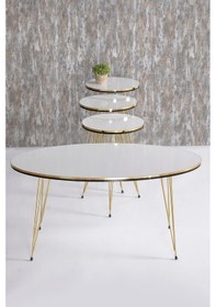 Resim Zigon Sehpa Ve Orta Sehpa Elips Set Çift Gold Beyaz Tel Diğer 