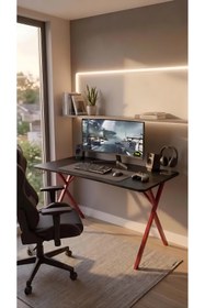 Resim hey modüler mobilya 120 cm Gaming Profesyonel Oyuncu Masası Siyah Tabla, Kırmızı Metal Ayaklı Hey Gaming 