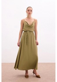 Resim Kemerli Uzun Etek - Haki Haki 