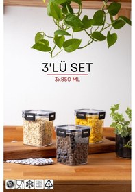 Resim Nandy Home Kilit Kapaklı Kare Clear Saklama Kabı 3'lü Set - 850 ML Beyaz 