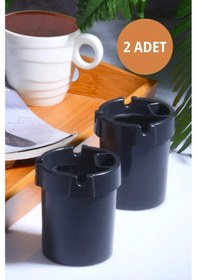 Resim Rotanev 2 Adet Koku Yapmaz Çakmaklık Hazneli Siyah Plastik Küllük Oto Kül Tablası Kül Tabağı 