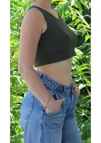 Resim Afri Kadın Koyu Yeşil Basic Ribana Atlet Crop Likralı Spor Üst Koyu Yeşil 