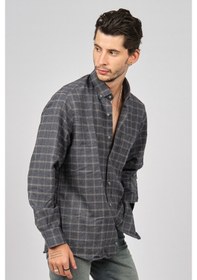 Resim De Leone Erkek Çizgili Uzun Kollu Yün Apre Gömlek 0171107 Laciver Lacivert 