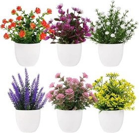 Resim 6lı Set Yapay Çiçek Beyaz Saksıda 6 Çeşit Renkli Çiçekler 