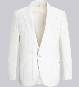 Resim Hatemoğlu Beyaz Slim Fit Sivri Yaka Çizgili Keten Casual Takım Elbise Beyaz 