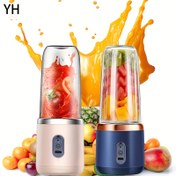 Resim 1 adet 13.4oz Taşınabilir Çift Bardaklı Çok Fonksiyonlu Sıkaca, Gıda Sınıfı ABS, Büyük Kapasiteli Şarj Edilebilir Pil, Hediye Kutusu Sıkaca Bardak Çok Fonksiyonlu Sıkaca, Yaz Meyve Sıkacağı için Temel, Mutfak Yeşil Sağlıklı Sıkaca için Uygun 