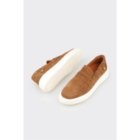 Resim Elle Taba Deri Erkek Günlük Loafer 