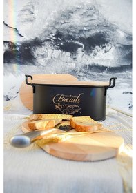 Resim Toptanfoni Ferforje Bambu Kapaklı Lüx Metal Ekmek Saklama Kutusu Siyah Siyah 