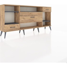 Resim Arges Konsol 4 Raflı 3 Çekmeceli 176x30x83 Çam-antrasit/çam Antrasit/çam 