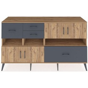 Resim Kronos Konsol 5 Raflı 4 Çekmeceli 4 Kapaklı 176x59x99 Çam-çam/ant Çam-çam/antrasit 