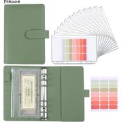 Resim A6 Bütçe Bağlayıcı Para Zarflarıyla, Nakit Tasarruf Kitabı Bütçeleme Planlayıcısı PU Deri Defter Bağlayıcı 12 PCS A6 Bağlayıcı Cep ile Yeşil Nakit Doldurma Klasörü Zarf Sistemi 