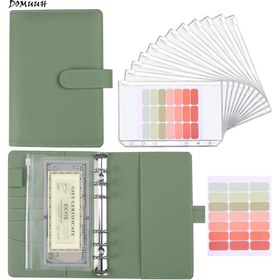 Resim A6 Bütçe Bağlayıcı Para Zarflarıyla, Nakit Tasarruf Kitabı Bütçeleme Planlayıcısı PU Deri Defter Bağlayıcı 12 PCS A6 Bağlayıcı Cep ile Yeşil Nakit Doldurma Klasörü Zarf Sistemi 