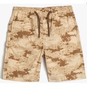 Resim Koton Bermuda Kamuflaj Şort Cepli Beli Bağlamalı Pamuklu Bej Desenli 3skb40154tw 3SKB40154TW0D5 Ekru 