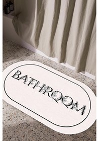Resim Dijital Kaymaz Yıkanabilir Çiçekli Minimal Modern Bathroom Bath Banyo Paspası Banyo Halısı Seti Krem Oval 60 Beyaz 