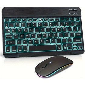 Resim Honeybeeshop Ultra İnce Siyah Rgb Kablosuz Klavye Ve Fare Seti İpad Uyumlu İphone Uyumlu Android Windows Tablet İçin Diğer 