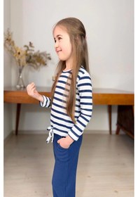 Resim Koçak Kids Çizgili Kız Çocuk Bol Paça Mevsimlik Mavi Renk Takım Mavi 