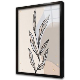 Resim Line Art Yaprak Çerçeveli Cam Tablo-173405 