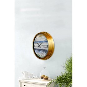 Resim Bahat Altın Varaklı Salon Ofis Duvar Saati Alüminyum Çerçeve 40 cm 