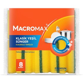 Resim Genel Markalar Macromax Tırnak Koruyuculu Bulaşık Süngeri 8'li Paket, Ergonomik Yeşil Klasik Sünger 
