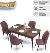 Resim Canisa Concept Mun Serisi 80x132 Açılabilir Mdf Barok Ahşap Desen Masa Takımı Ve 4 Gül Kurusu Sandalye 