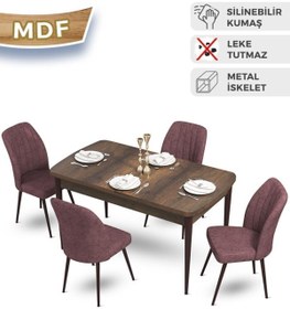 Resim Canisa Concept Mun Serisi 80x132 Açılabilir Mdf Barok Ahşap Desen Masa Takımı Ve 4 Gül Kurusu Sandalye 