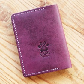 Resim Çakıl Tasarım Hakiki Deri Mor Ruhsat Kabı 