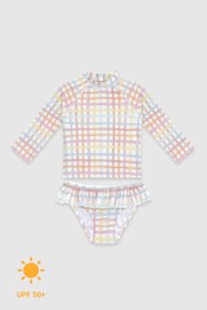 Resim UV Korumalı Uzun Kollu Kız Bebek 2 Parça Mayo Seti Rainbow Gingham - Rainbow Gingham / 18-24 Ay 