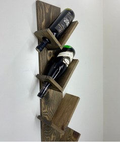 Resim Doğal Ahşap Şaraplık, Şarap Rafı, 4'lü Ahşap Şaraplık Ceviz 