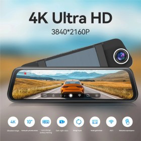 Resim Conio Araç Dikiz Aynası Dvr – 4K Ultra Hd Ön + 1080P Arka Kamera, 10" IPS Dokunmatik Ekran, Wifi & App Kontrolü, Süper Gece Görüş, Bsd 