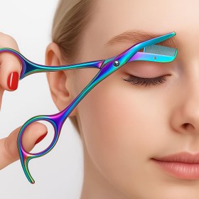 Resim Tarak Ekli Paslanmaz Çelik Kaş Makası - Her İki El İçin Uygun, Hipoalerjenik Kesim Aracı Kolay Kaş Şekillendirme ve Bakımı için - Erkekler & Kadınlar İçin İdeal, Mükemmel Hediye veya Hediye Paketi, Kaş Düzeltme|Ergonomik Tasarım|Dayanıklı Yapı, Kaş Düzeltici 