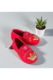 Resim AkınalBella kız çocuk kırmızı prenses taçlı ortapedik taban kreş ev ayakkabısı panduf 