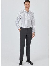 Resim İmza Koyu Antrasit Desenli Armürlü Yan Cep Düz Paça Comfort Fit Pamuklu Casual Chino Pantolon 1003250122 Koyu Antrasit 