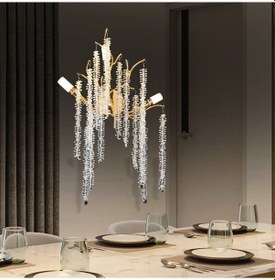 Resim Dina Serip Gold Kaplamalı Modern Tasarım Salon Kristal Yatak Başı Aplik Gold 