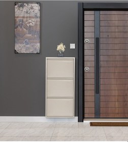 Resim Kaser 3'Lü Krem Metal Ayakkabılık 