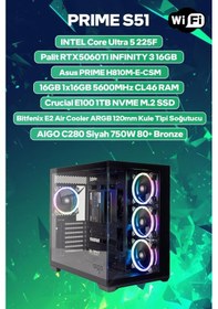 Resim Game Garaj PRIME S51 Ultra 5 225F 16 GB 1 TB SSD 16 GB RTX5060Ti Free Dos Oem Paket Masaüstü Oyuncu Bilgisayarı 