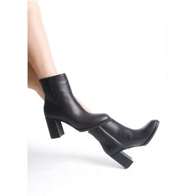Resim Mubiano Hakiki Deri Collection Kadın Fermuarlı Yuvarlak Burun Kalın Topuklu Kısa Bot Siyah - Mcalm4221 - S Siyah 