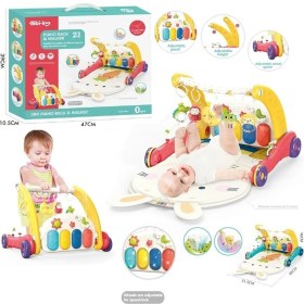Resim Epilons BIB6016- Vardem Piyanolu Bebek Yürüteci ve Tavşan Desenli Kırmızı Oyun Halısı 2 In 1 