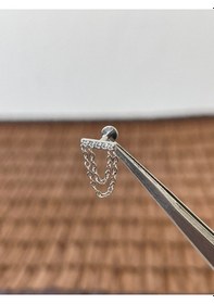 Resim 316 L Cerrahi Çelik Zincir Sallantılı Zirkon Taşlı Dudak Helix Kıkırdak Tragus Piercingi Gümüş 
