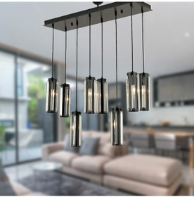 Resim Natali 8 Li Sıralı Siyah Salon- Modern Tasarım Yemek Masası Üstü Salon Sarkıt Avize 