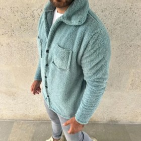 Resim Marsilyan- Erkek Pelüş Polar Hırka Gömlek Yakalı Ilik Düğmeli Göğüs Cepli Yumuşak - Bebe Mavisi 