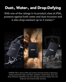 Resim Lexar ARMOR 700 Taşınabilir SSD 2TB, 2000MB/sn'ye Kadar Okuma ve Yazma, USB 3.2 Gen 2x2 Harici SSD, IP66 Su ve Toz Direnci, Mac/PC, iPhone 15 Serisi, Kamera ile Uyumlu (LAR700X002T-RNBNG) 